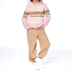 NEW DEUX PAR DEUX kid's llama jacquard sweater in pink